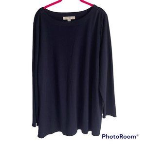 LOFT PLUS Navy and Plaid Mixed Media Business Casual‎ Womens Top, 16/18